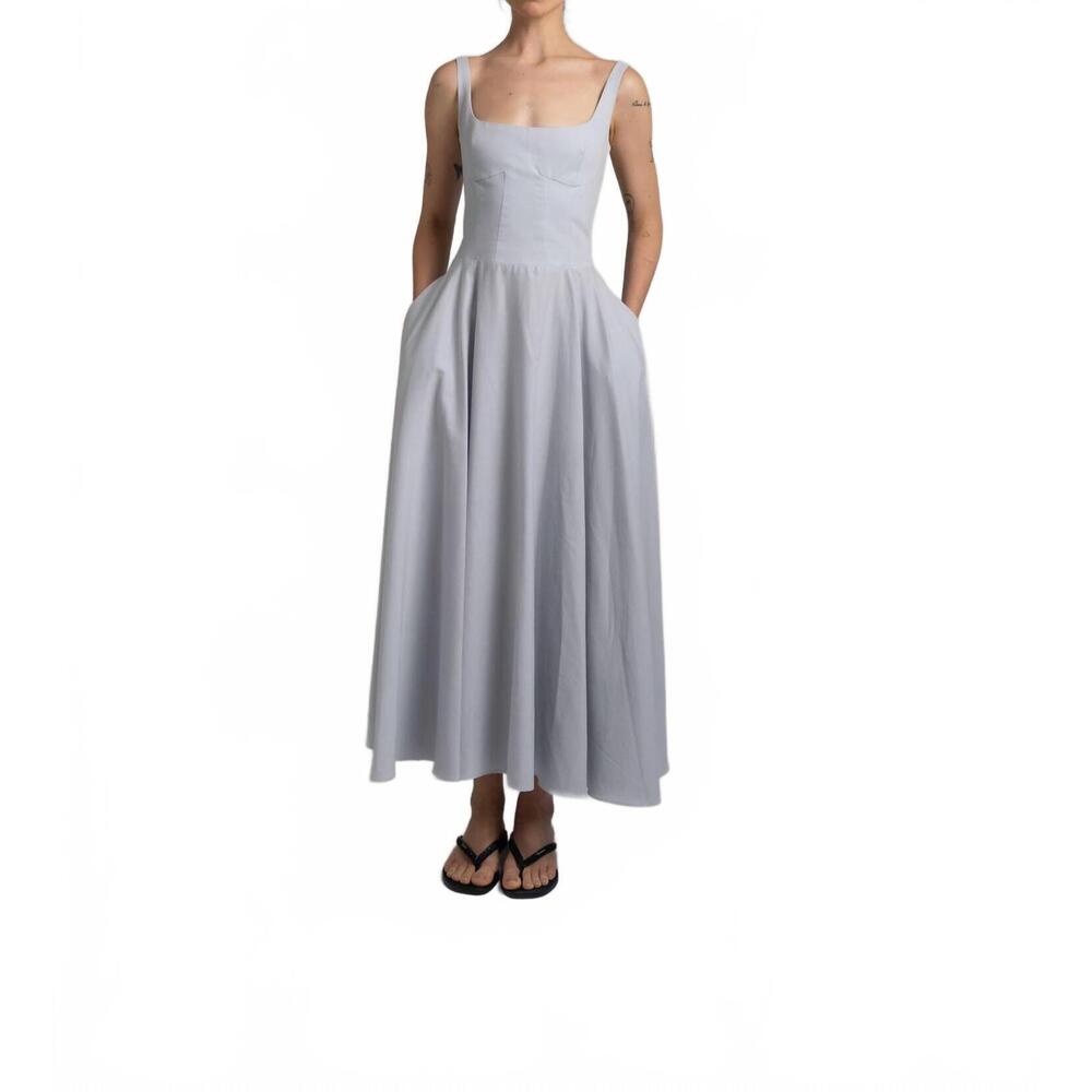NEW SLOAN cotton poplin bodice dress in blue-gray